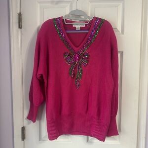 Vintage Pink Sequin Bow Sweater